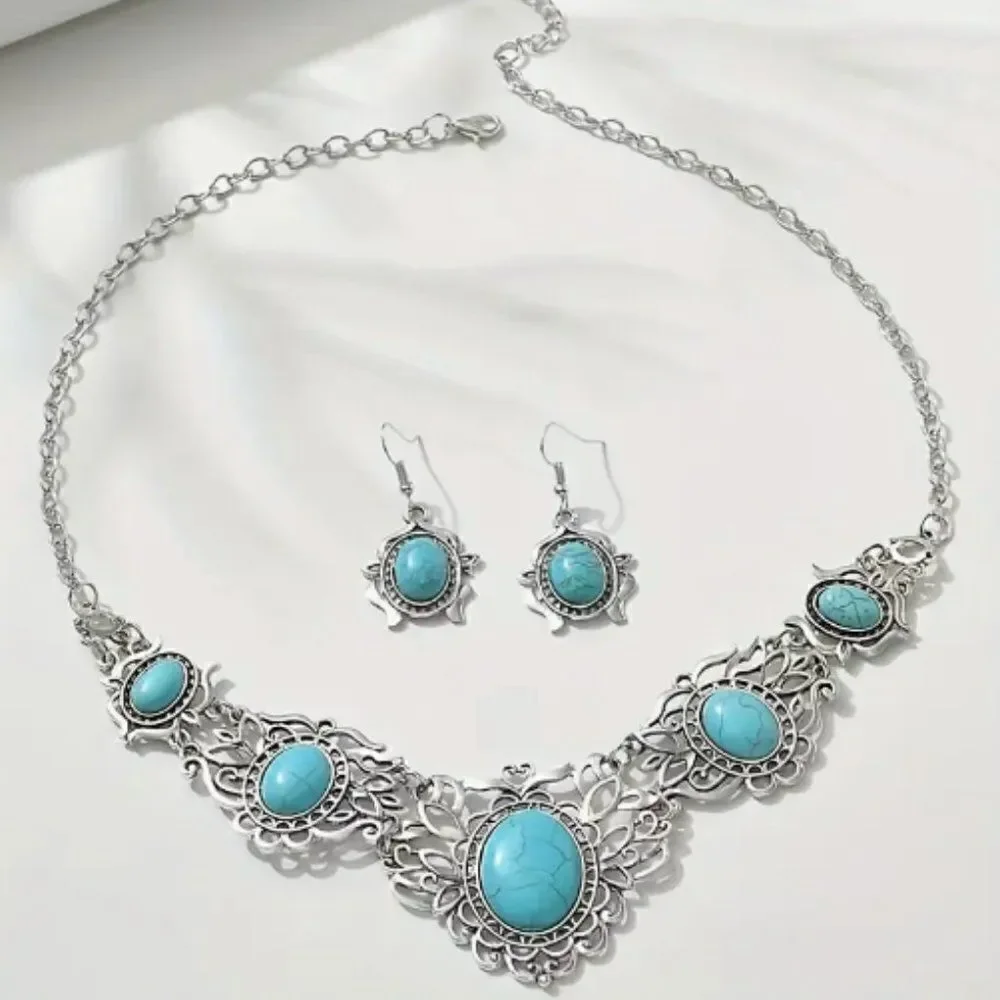 🔆 🆕 🔅 BoHo Turquoise Decor Stones l Necklace & Earrings Set🔅